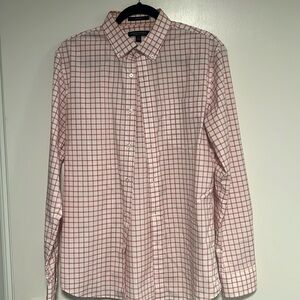 Men’s red and pink striped dress shirt. Slim flex fit. Size medium.